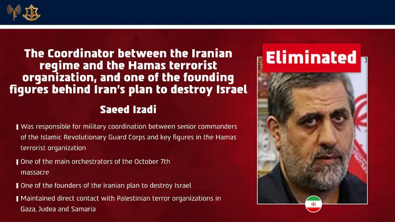 IDF eliminates Saeed Izadi, key coordinator between Iran and Hamas