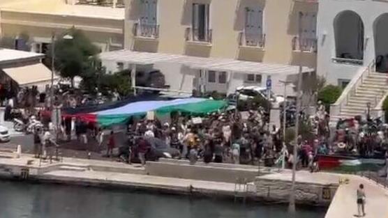 Israeli cruise ship blocked by pro-Palestinian protesters at Greek port