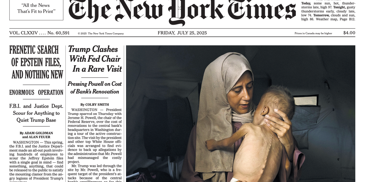 NY Times front-page image of emaciated Gaza toddler sparks backlash, then an editors’ note