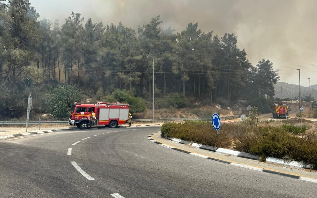 Car bursts into flames, sparking forest fire on Jerusalem’s outskirts