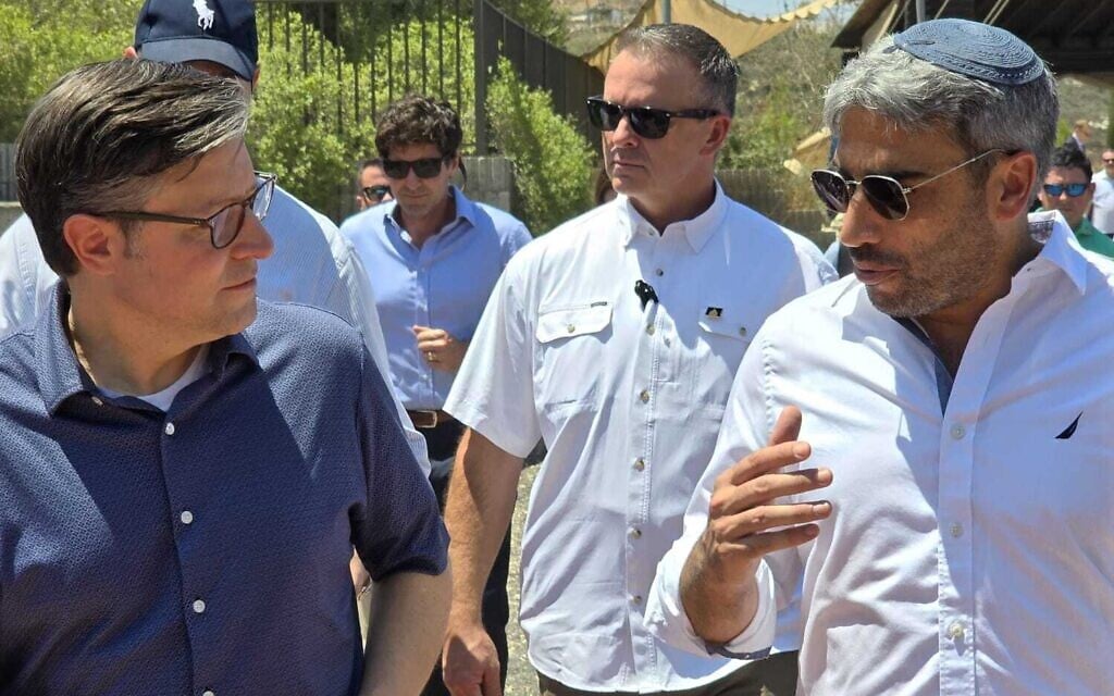 US Speaker Johnson makes landmark visit to West Bank settlement of  Ariel