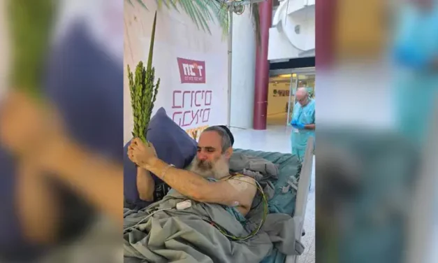 IDF soldier wounded in Syria waves Four Species in hospital