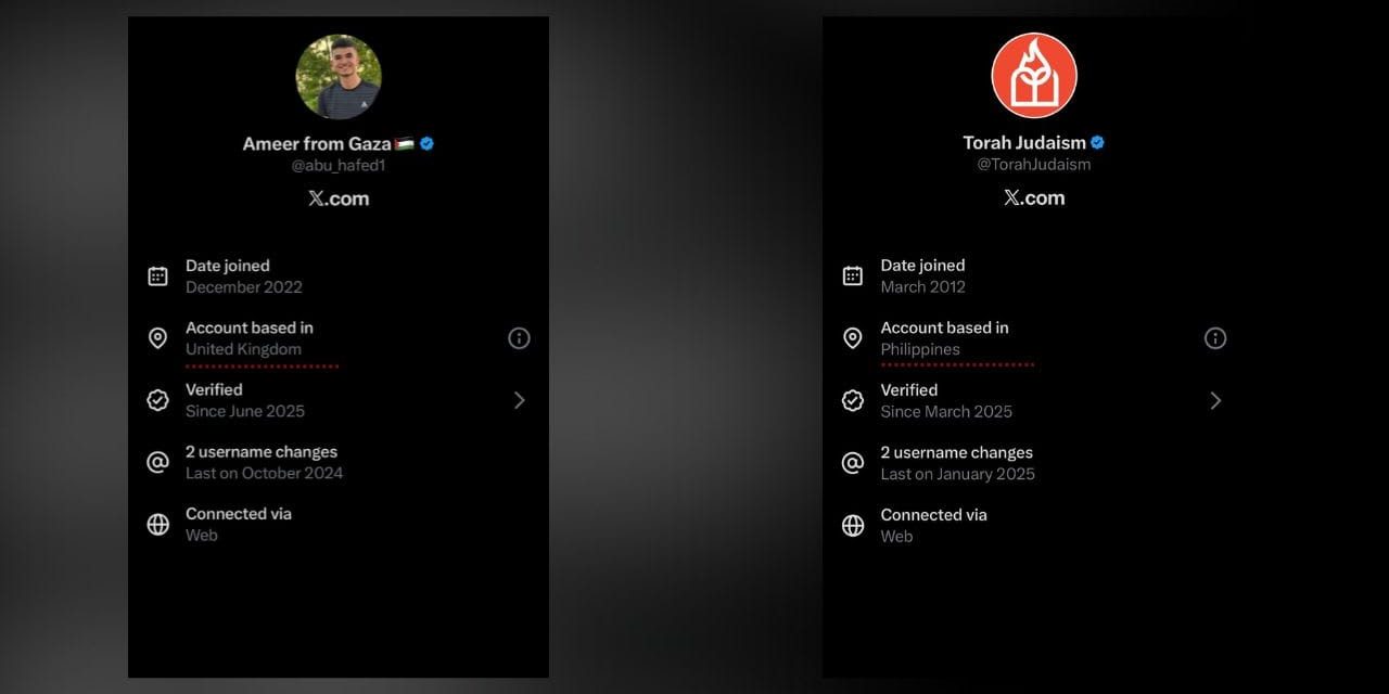 X location feature reveals origin of anti-Israel, antisemitic, and Gaza scam accounts