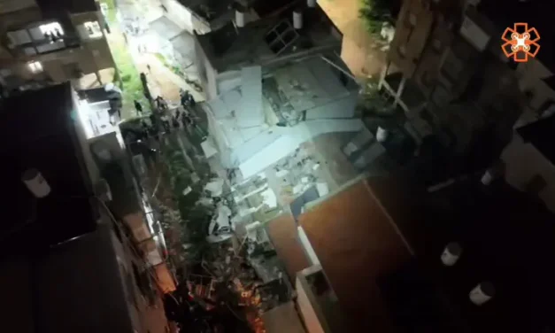 Drone footage: Scene of missile impact in Bnei Brak