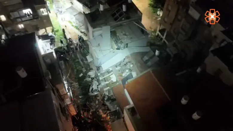 Drone footage: Scene of missile impact in Bnei Brak