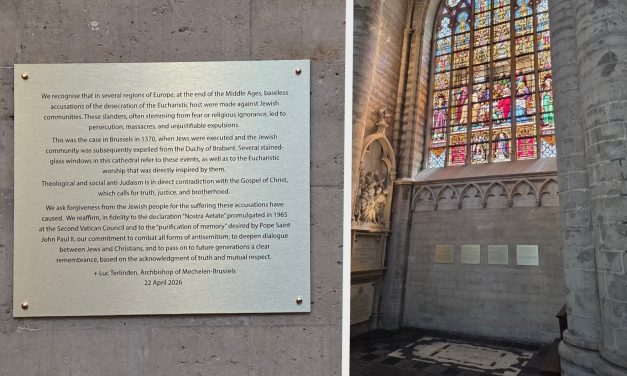 Brussels cathedral installs plaques apologizing for medieval antisemitic persecution depicted in stained glass