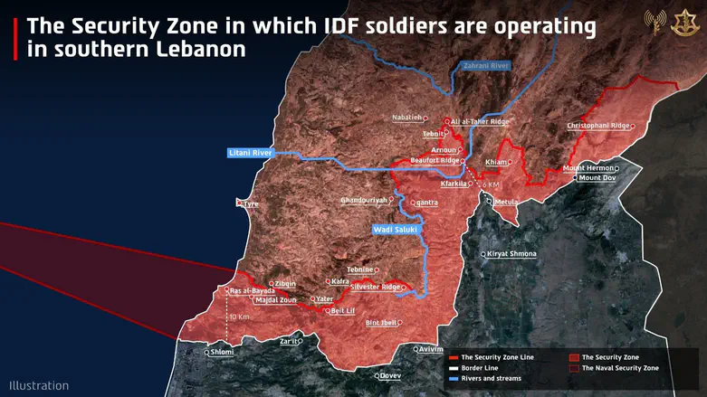 IDF publishes map of Lebanon Security Zone