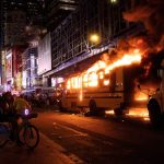 World Cup bus set alight as chaotic celebrations erupt in Manhattan after Knicks win NBA