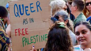 Palestinian flags and Soviet symbols: anti-Israel protest erupts beside New York Pride March