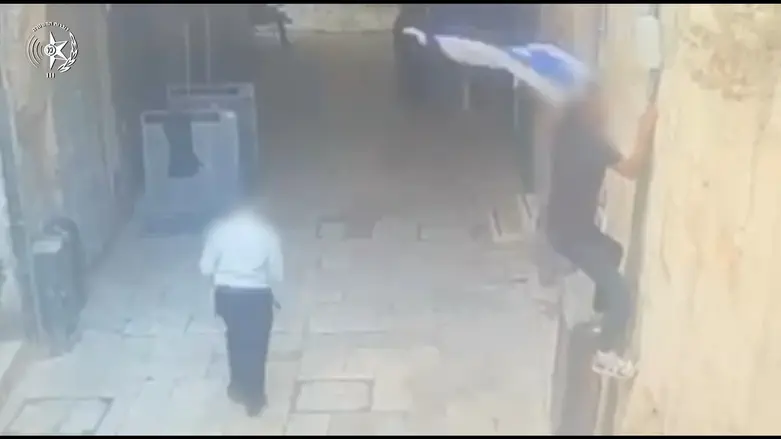 Outrageous incident caught on camera: Suspect tears down Israeli flag near Western Wall