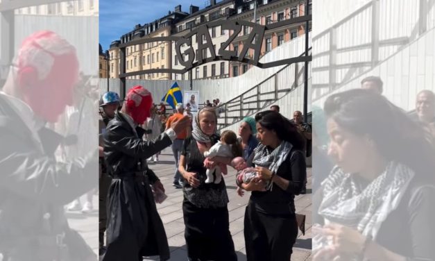 Stockholm pro-Palestine protest uses mock Auschwitz gate with word ‘Gaza’ to criticize Israel