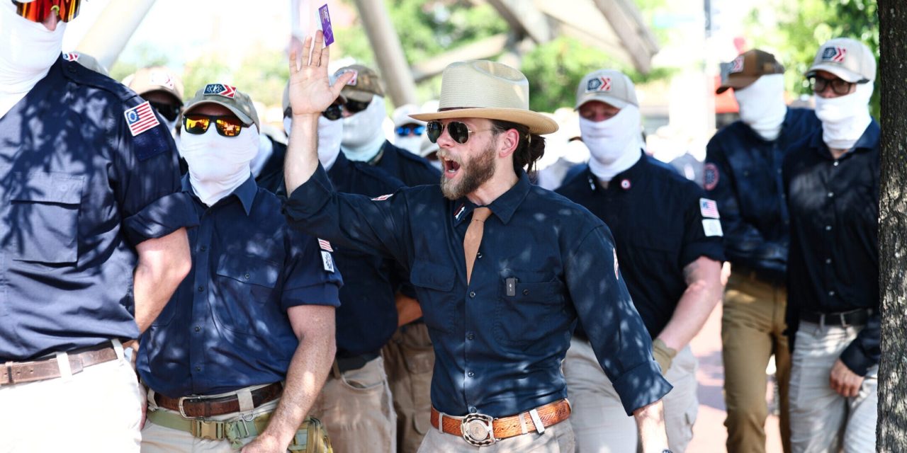 Hundreds of Patriot Front members march in Washington on July 4, alarming Jewish groups