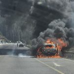 Traffic briefly halted on Highway 1 as vehicle goes up in flames amid record-breaking heatwave