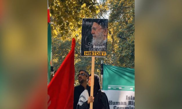 ‘This is Tehran’: Khamenei posters and Iran regime flags displayed at London march