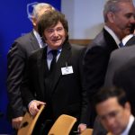 Argentine President Javier Milei dances with yeshiva students after receiving Lover of Israel prize