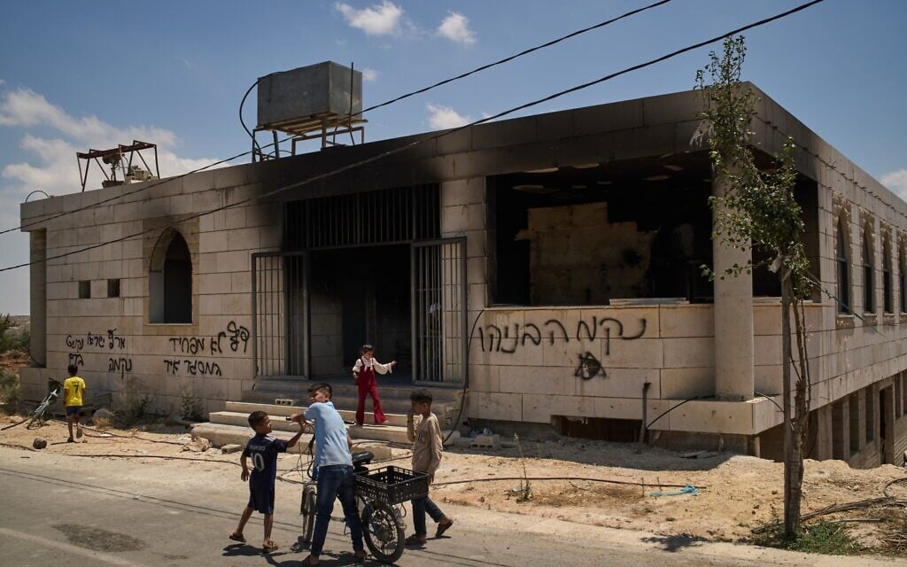 West Bank mosque said torched by settlers; 8 arrested for assaults on Palestinians, mosque arsons