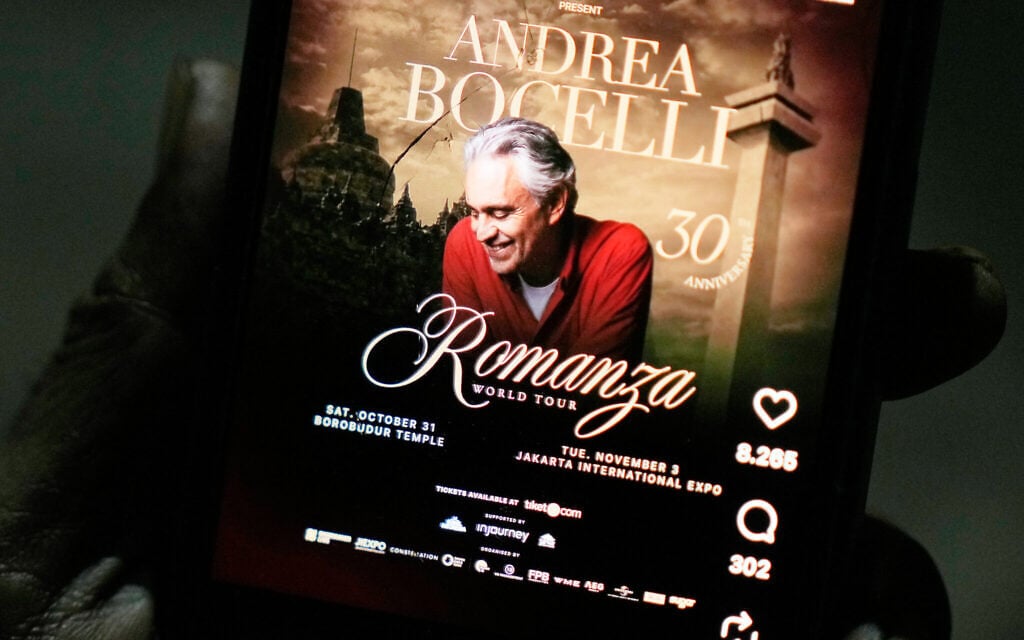 Indonesia’s Muslim council urges cancellation of Andrea Bocelli shows over Israel ties