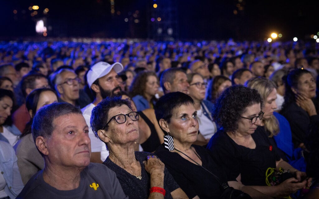 Bereaved mother tells 50,000 at Tel Aviv memorial that ‘every day is Oct. 7, still’