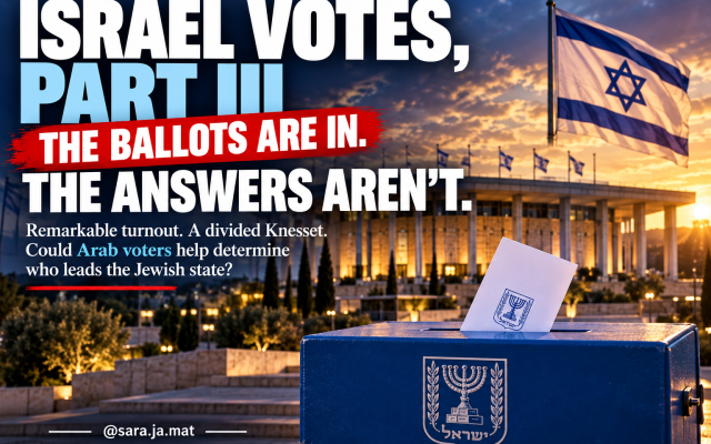 Sara Matathias | ISRAEL VOTES, PART III: THE BALLOTS ARE IN. THE ANSWERS AREN’T.