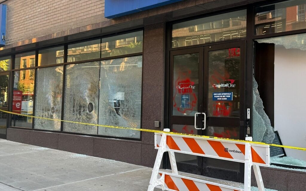 New York City bank targeted with anti-Israel graffiti, windows smashed